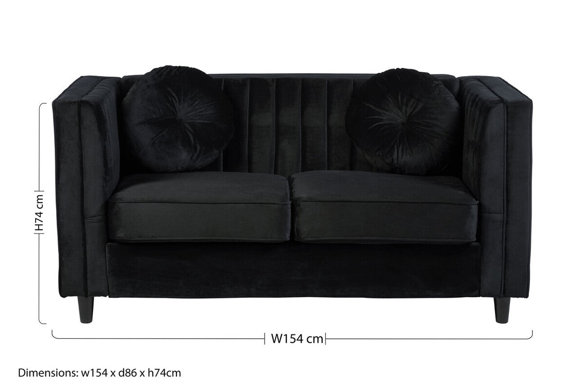 2 Seater Black Velvet Sofa | Farah