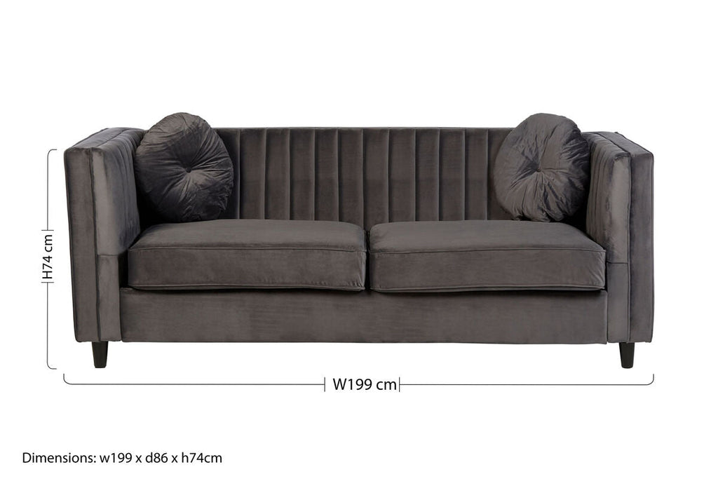 3 Seater Grey Velvet Sofa | Farah