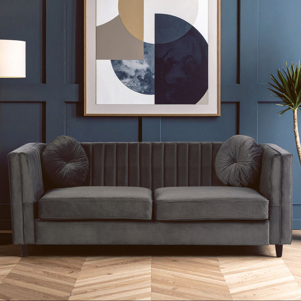 3 Seater Grey Velvet Sofa | Farah