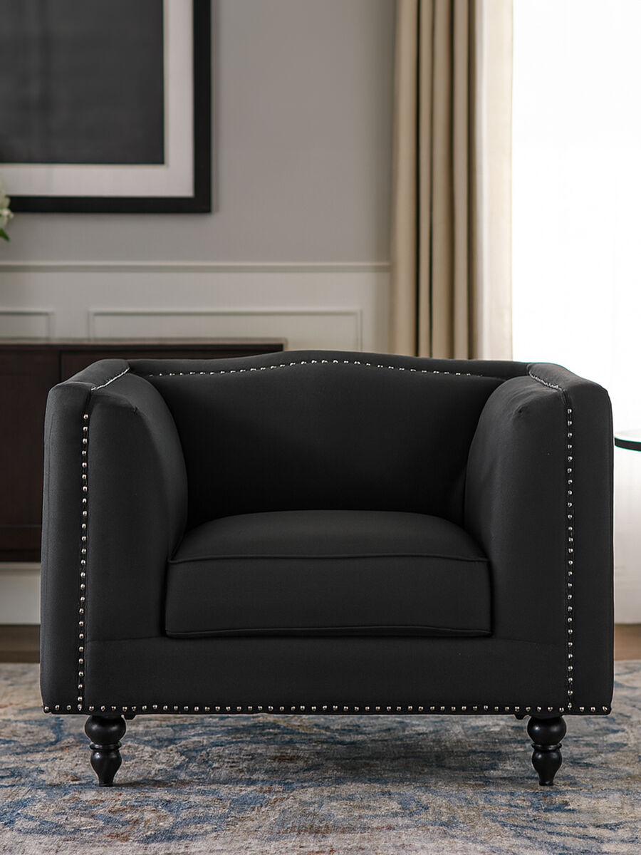 Black Fabric Chair with Stud Detail | Feya