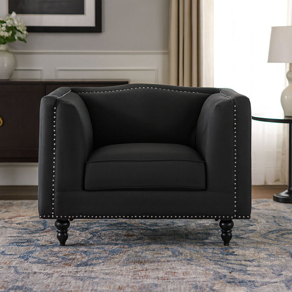 Black Fabric Chair with Stud Detail | Feya