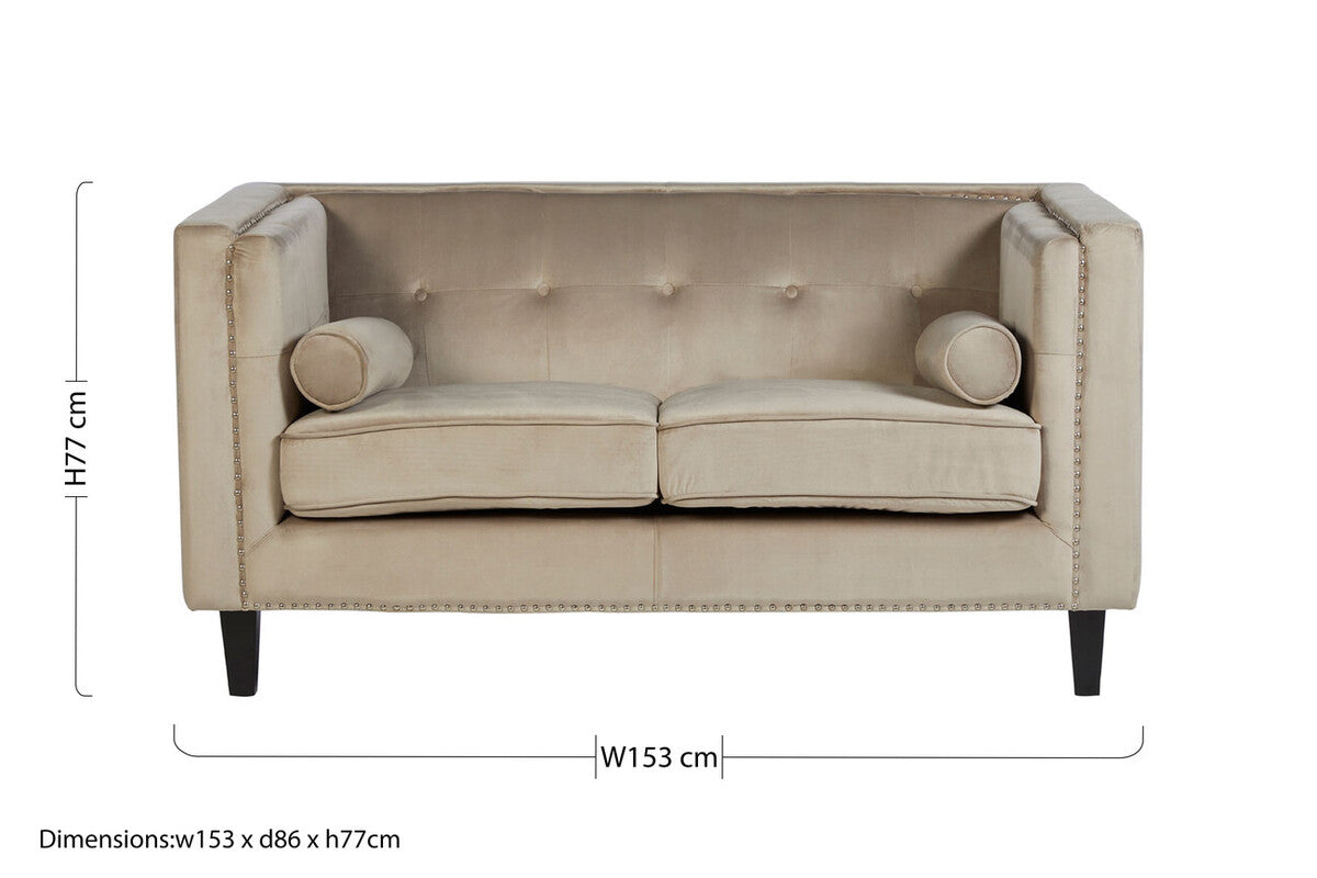 2 Seater Mink Velvet Sofa, Felisa