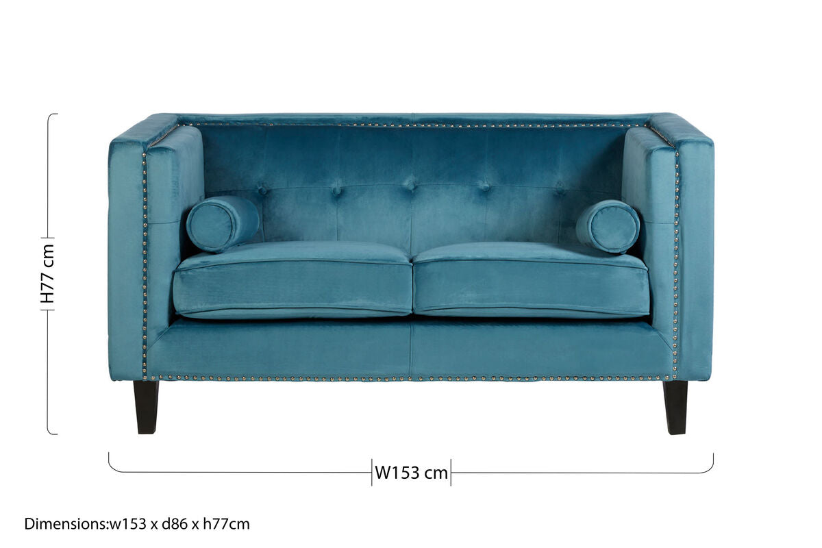 2 Seater Teal Blue Velvet Sofa | Felisa