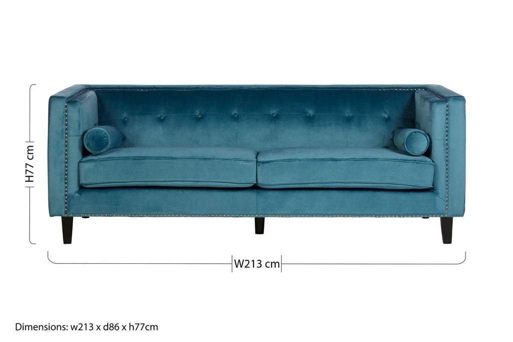 3 Seater Teal Blue Velvet Sofa | Felisa