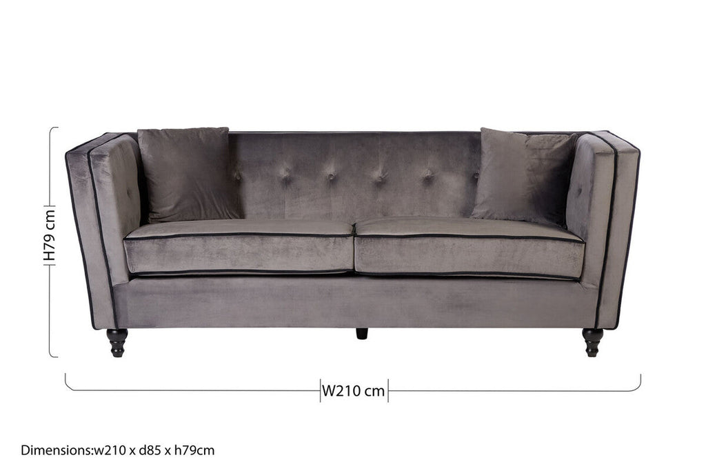 3 Seater Grey Velvet Sofa | Ferris