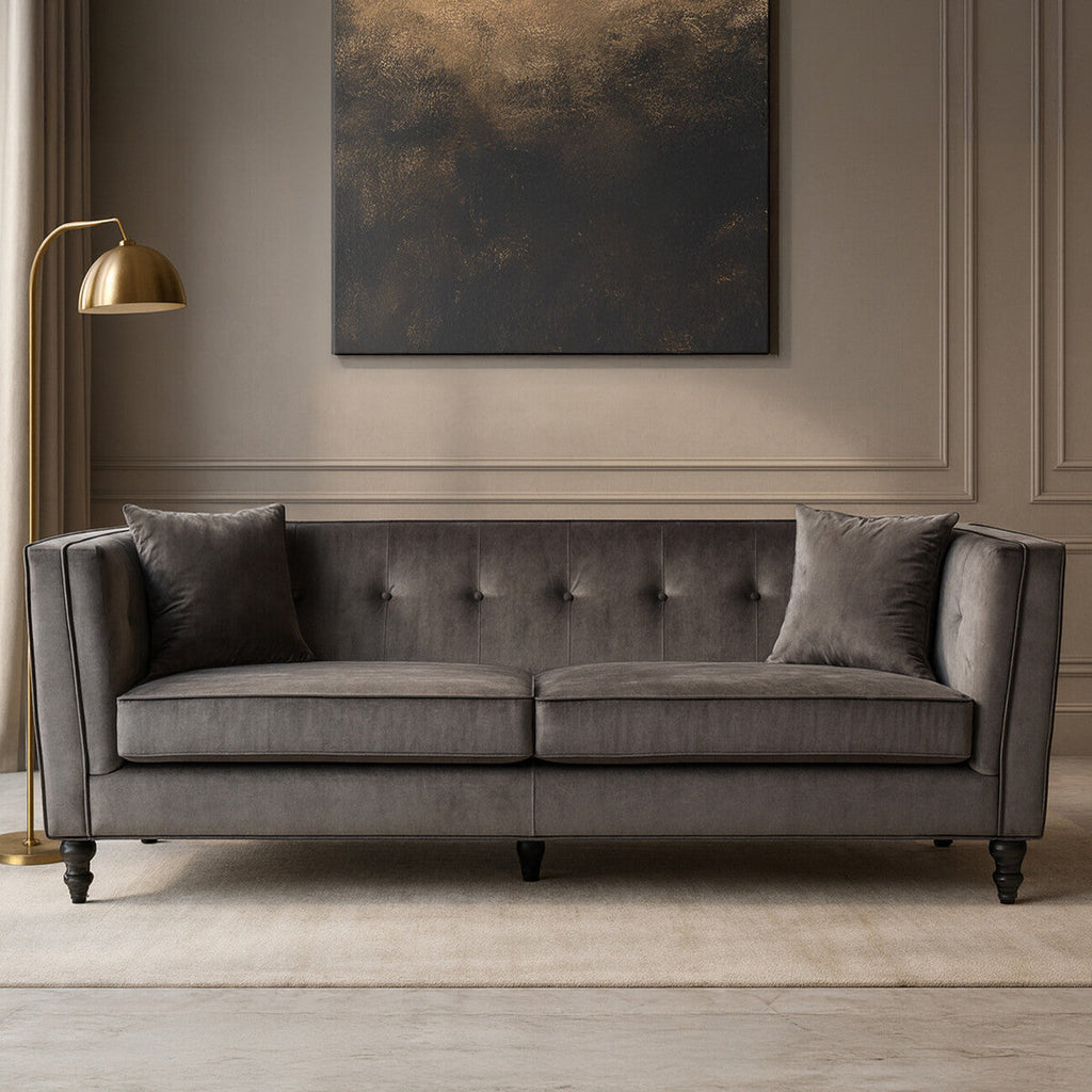 3 Seater Grey Velvet Sofa | Ferris
