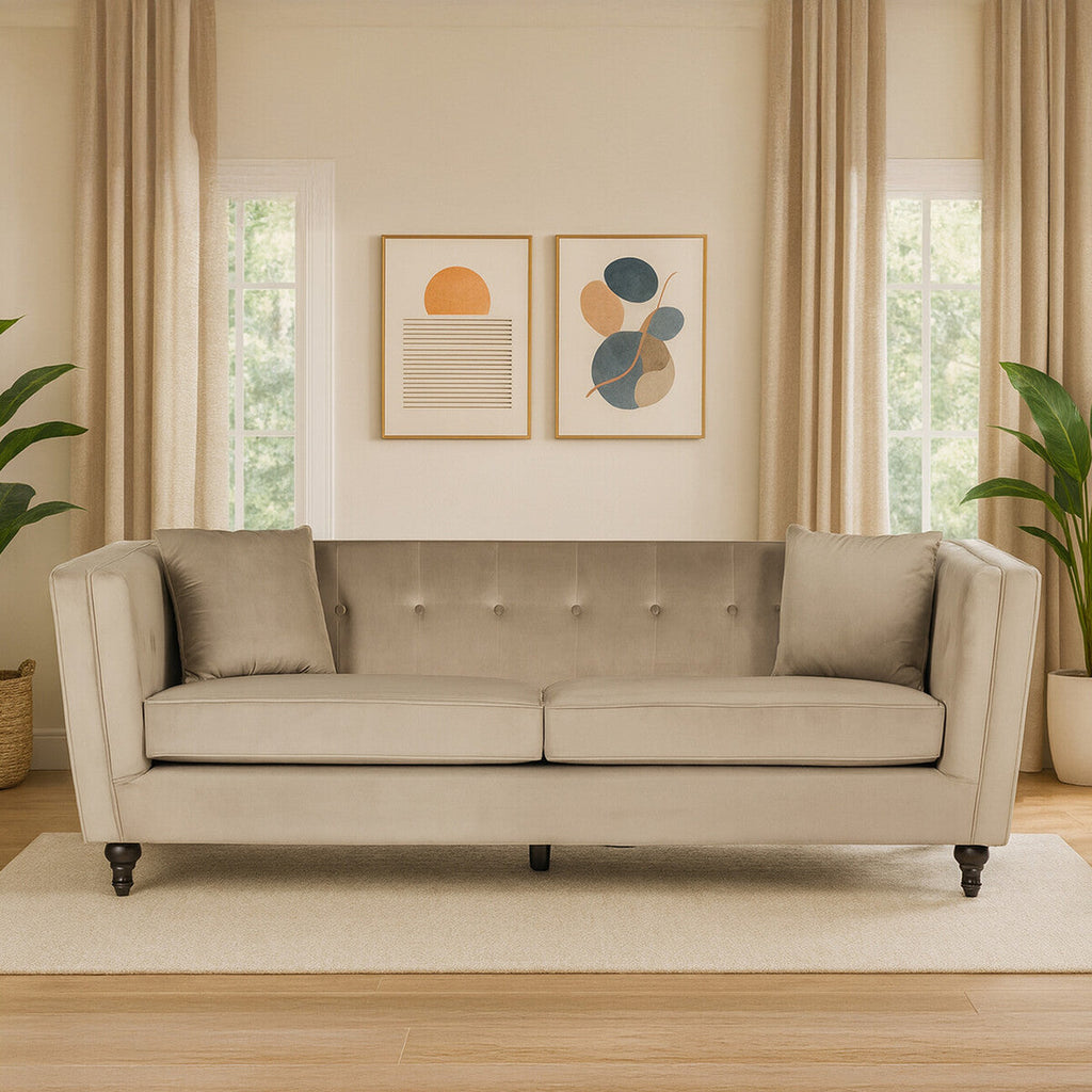 3 Seater Mink Velvet Sofa, Ferris