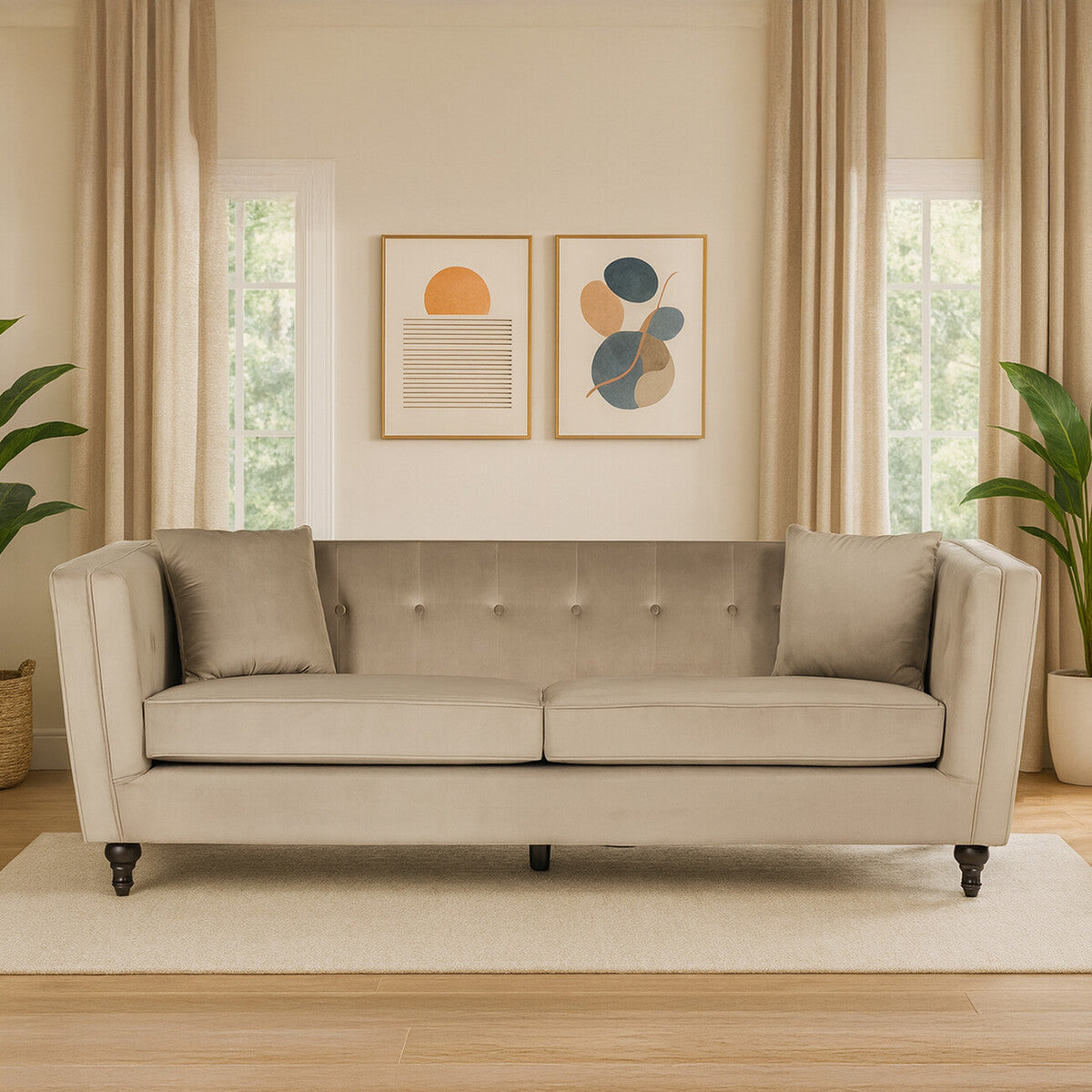3 Seater Mink Velvet Sofa, Ferris