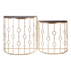 Set of 2 Art Deco Black Glass Tops Console Tables with Gold Slim Vertical Lines Frame | Faiza