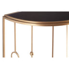 Set of 2 Art Deco Black Glass Tops Console Tables with Gold Slim Vertical Lines Frame | Faiza