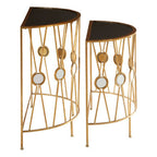 Set of 2 Black Glass Tops Console Tables with Gold Finish Cross Frame | Faiza