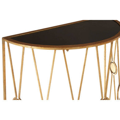 Set of 2 Black Glass Tops Console Tables with Gold Finish Cross Frame | Faiza