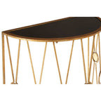 Set of 2 Black Glass Tops Console Tables with Gold Finish Cross Frame | Faiza