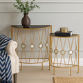 Set of 2 Black Glass Tops Console Tables with Gold Finish Cross Frame | Faiza