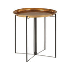 Large Brass Finish Tray Top and Black Metal Base Side Table | Hege