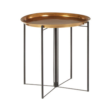 Large Brass Finish Tray Top and Black Metal Base Side Table | Hege