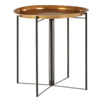 Large Brass Finish Tray Top and Black Metal Base Side Table | Hege