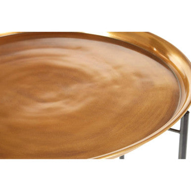 Large Brass Finish Tray Top and Black Metal Base Side Table | Hege