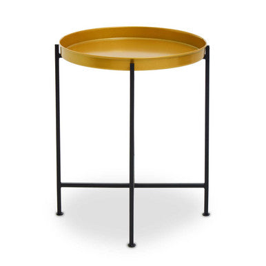 Small Brass Finish Tray Top and Black Metal Base Side Table | Hege