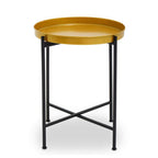 Small Brass Finish Tray Top and Black Metal Base Side Table | Hege