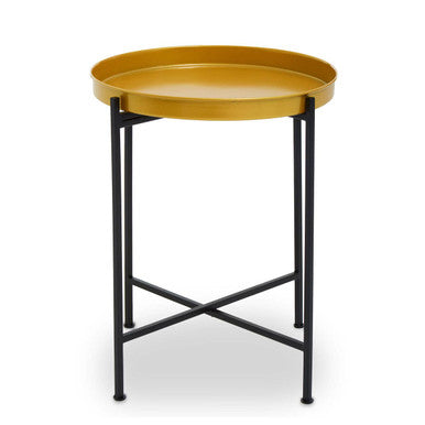 Small Brass Finish Tray Top and Black Metal Base Side Table | Hege