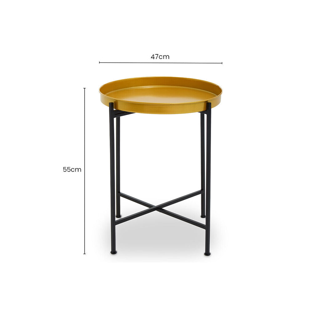 Small Brass Finish Tray Top and Black Metal Base Side Table | Hege