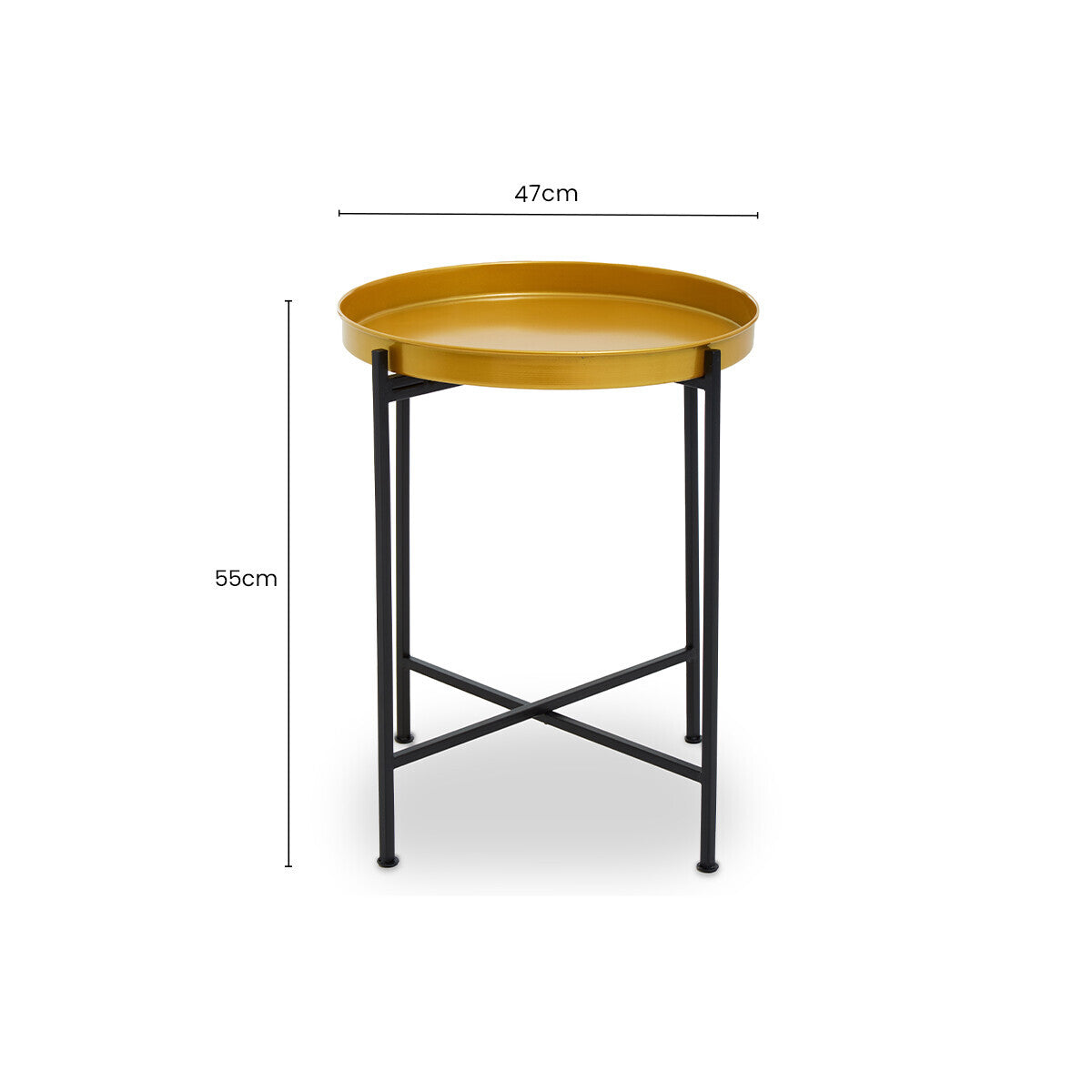 Small Brass Finish Tray Top and Black Metal Base Side Table | Hege