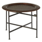 Crocodile Texture Copper Finish Top Round Side Table with Black Metal Base | Hege