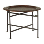 Crocodile Texture Copper Finish Top Round Side Table with Black Metal Base | Hege