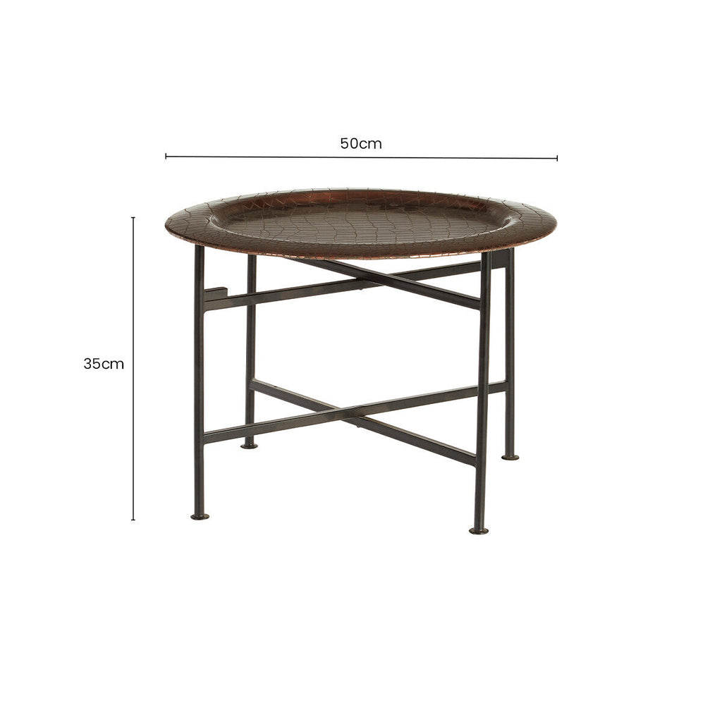 Crocodile Texture Copper Finish Top Round Side Table with Black Metal Base | Hege