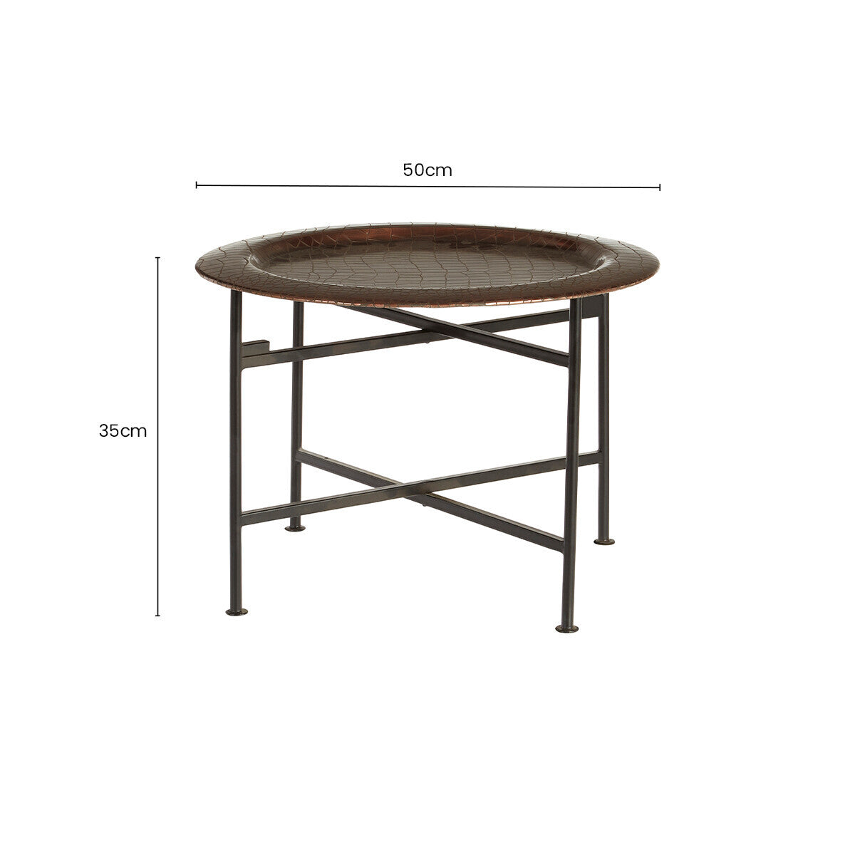 Crocodile Texture Copper Finish Top Round Side Table with Black Metal Base | Hege