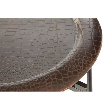 Crocodile Texture Copper Finish Top Round Side Table with Black Metal Base | Hege