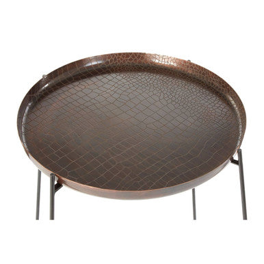 Crocodile Texture Copper Finish Top and Black Metal Base Round Side Table | Hege