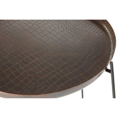 Crocodile Texture Copper Finish Top and Black Metal Base Round Side Table | Hege