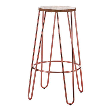 Rose Gold Finish Wooden Top Bar Stool with Metal Legs | District