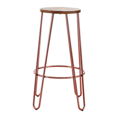 Rose Gold Finish Wooden Top Bar Stool with Metal Legs | District