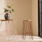 Rose Gold Finish Wooden Top Bar Stool with Metal Legs | District