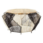 Natural Mango Wood Top Hexagon Coffee Table with Two Tone Black and Silver Geometric Woven Base | Fusion