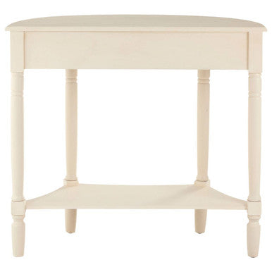 White Semi Circular Top Wooden One-Drawer Console Table with Lower Storage Shelf, Heritage