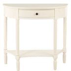 White Semi Circular Top Wooden One-Drawer Console Table with Lower Storage Shelf, Heritage