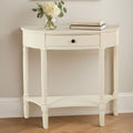 White Semi Circular Top Wooden One-Drawer Console Table with Lower Storage Shelf, Heritage