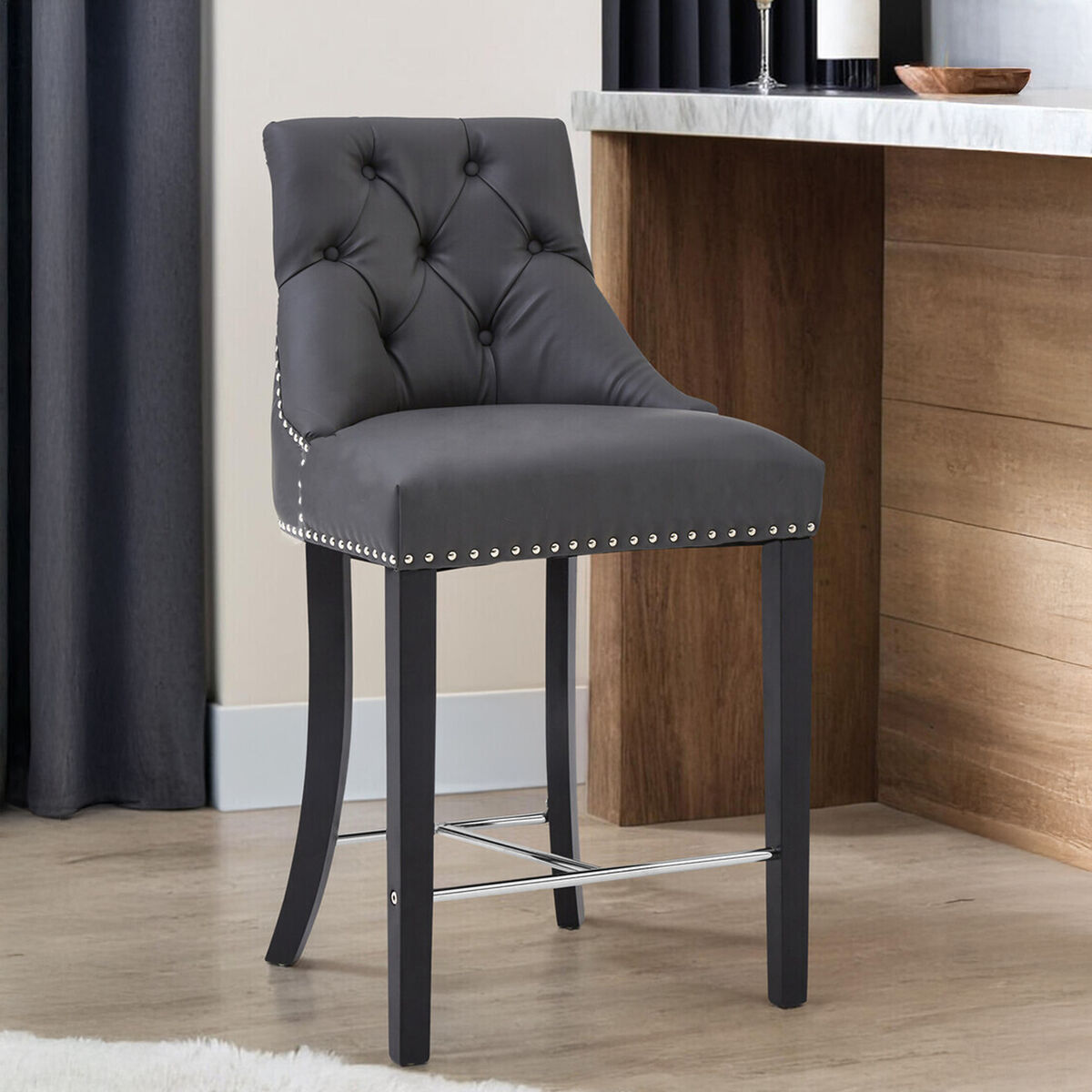 Grey Faux Leather Bar Chair | Regents Park