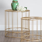 Gold Sunburst Tops Design Side Tables with Gold Meta Frame | Lexi