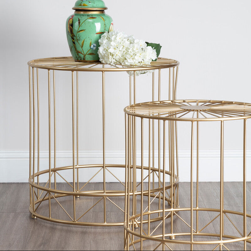 Gold Sunburst Tops Design Side Tables with Gold Meta Frame | Lexi