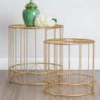 Gold Sunburst Tops Design Side Tables with Gold Meta Frame | Lexi