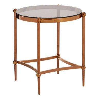 Rose Gold Steel Frame Side Table with Tempered Glass Top | Forli