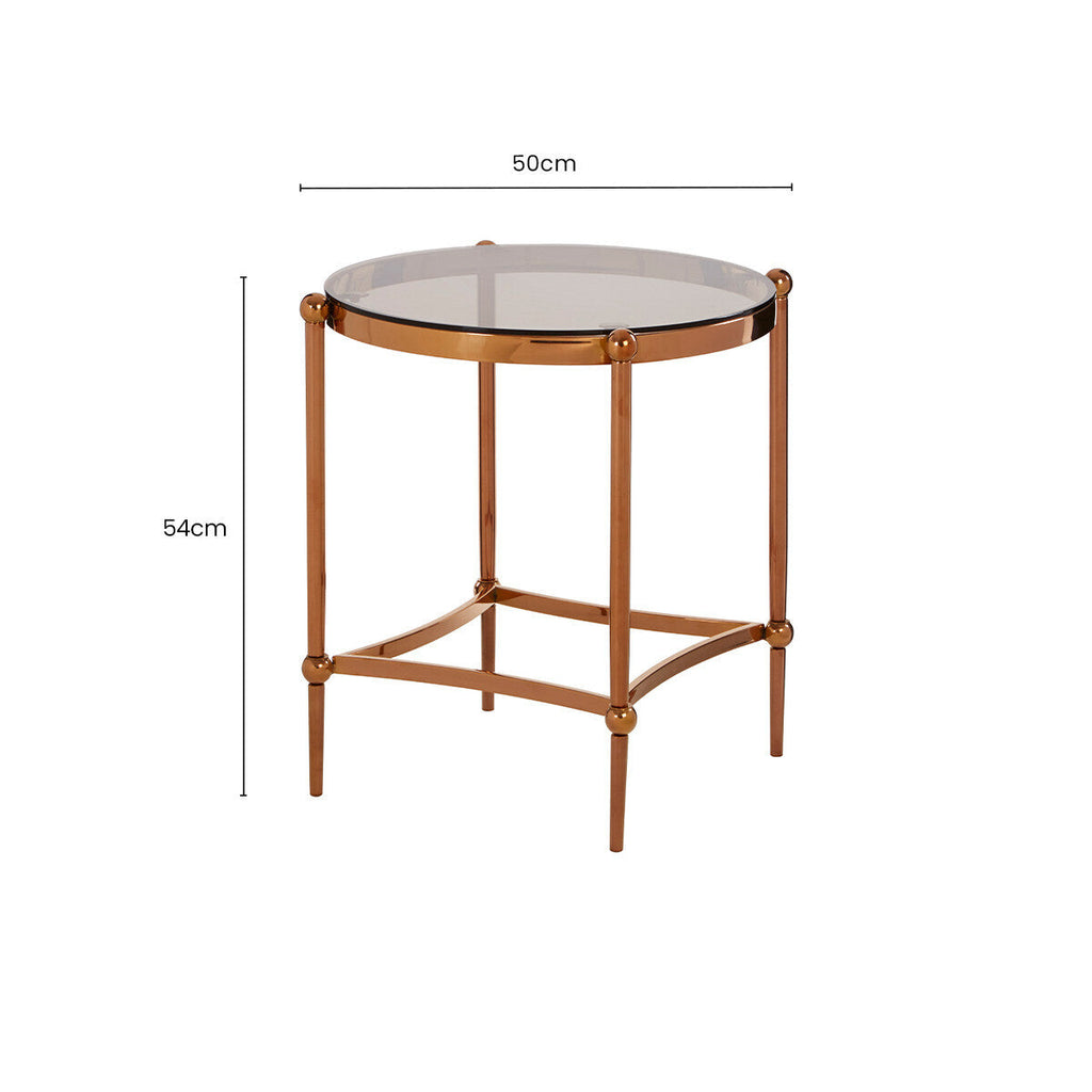 Rose Gold Steel Frame Side Table with Tempered Glass Top | Forli