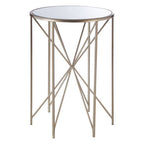 Round Mirrored Side Table with Champagne Geometric Base | Arcana