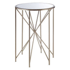 Round Mirrored Side Table with Champagne Geometric Base | Arcana