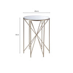 Round Mirrored Side Table with Champagne Geometric Base | Arcana